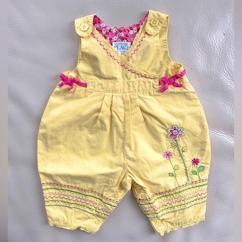 Vintage Sweet Sunshine Yellow & Pink Bows Romper Jumpsuit, Embroidered Flowers